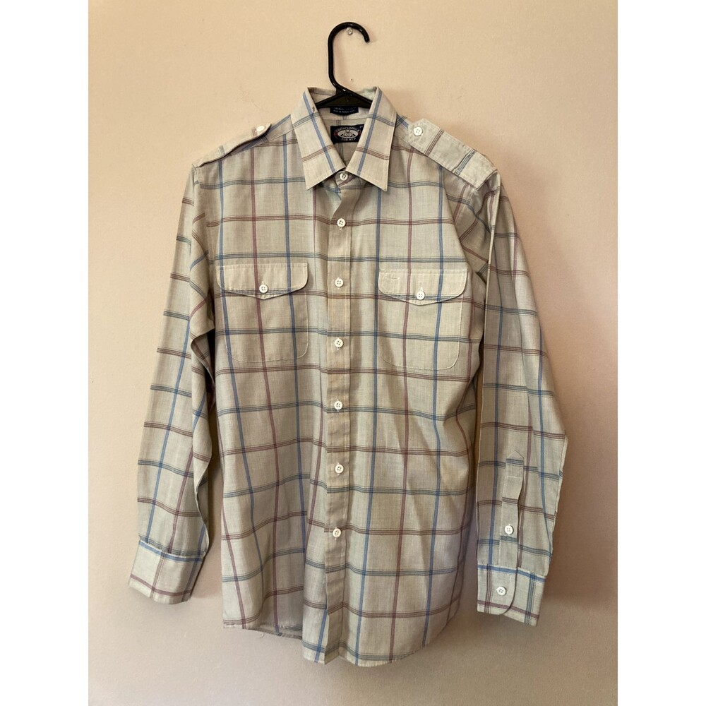 Knightsbridge Button Down Shirt Mens Medium Long Sleeve Beige Plaid Cotton